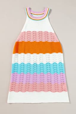 image-Multicolour Wavy Striped Knit Sleeveless Sweater