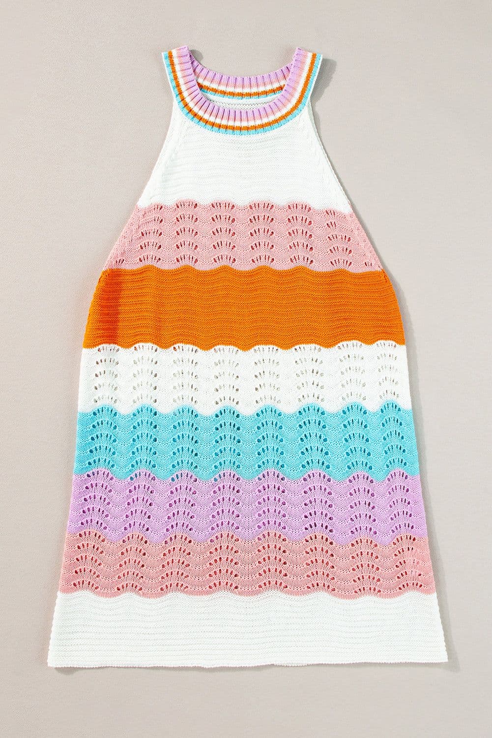 image-Multicolour Wavy Striped Knit Sleeveless Sweater
