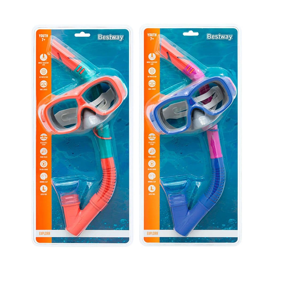 image-Snorkel Goggles and Tube for Children Bestway Blue Orange (1 Unit)