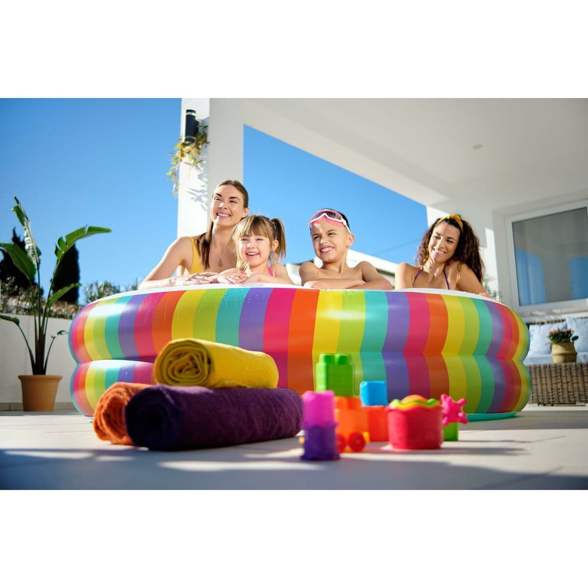 image-Inflatable Paddling Pool for Children Bestway Rainbow 206 x 206 x 51 cm
