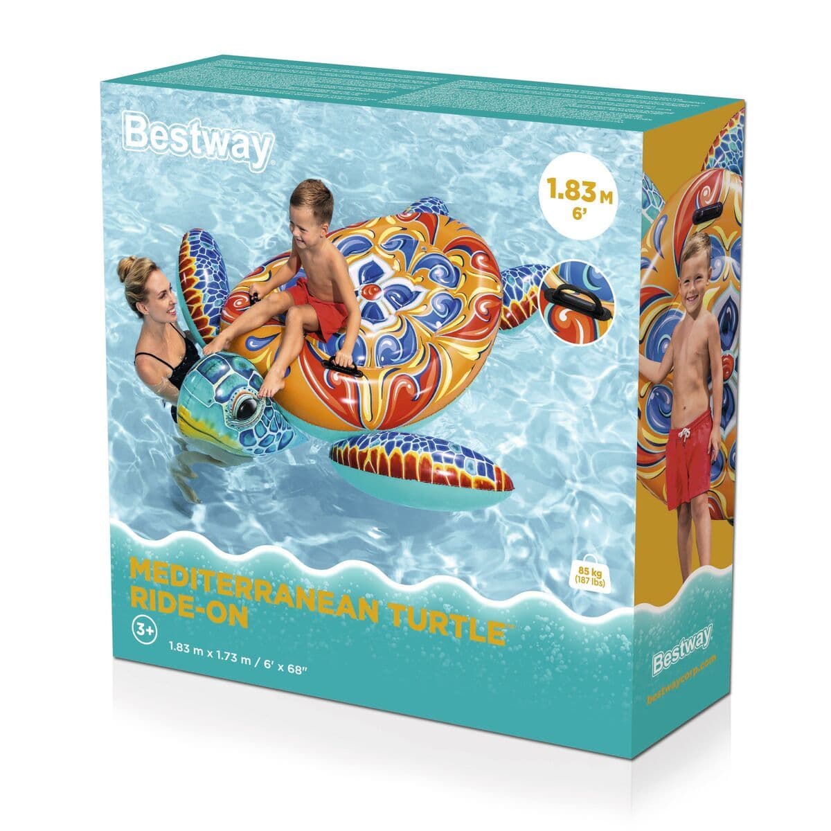 image-Bestway Inflatable Turtle 183x173 cm with Handles +3 Years Beach Pool 41523