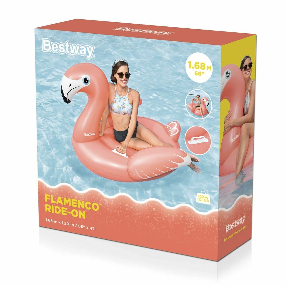 image-Bestway Inflatable Flamingo with Handles 168x120 cm +3 Years Beach Pool 41526
