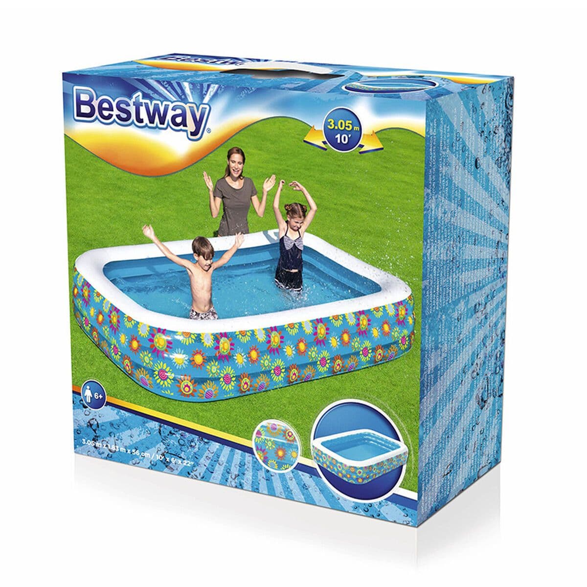 image-Inflatable Paddling Pool for Children Bestway 636 L 254 x 168 x 102 cm Basketball