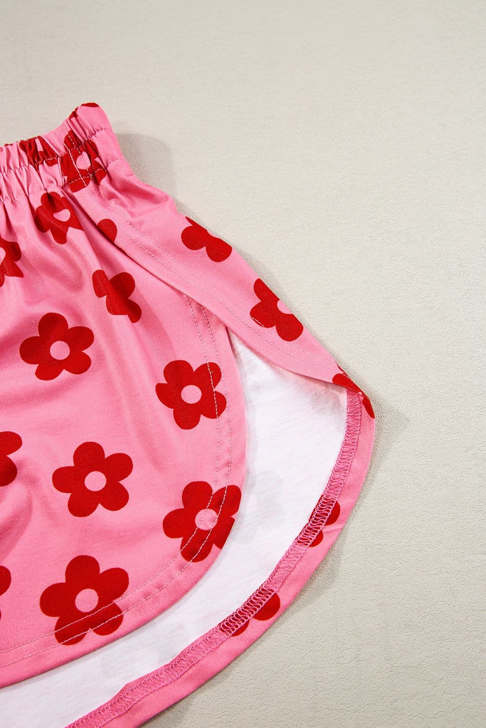 image-Rose Floral Print Crop Tee and Shorts Lounge Set