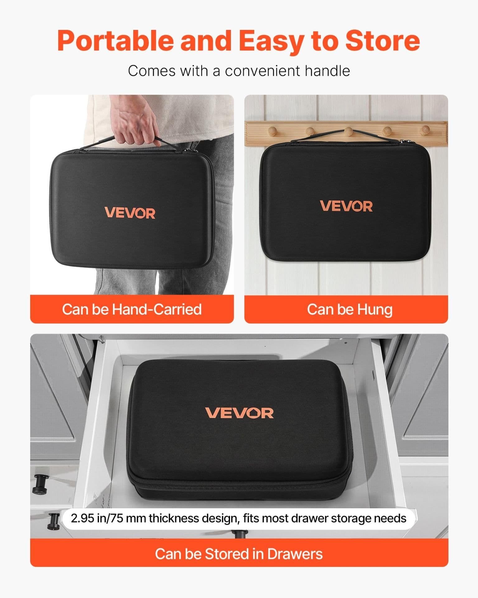 image-VEVOR Battery Organizer Storage Box, Battery Case Bag with Tester BT-168, Waterproof Batteries Organizer Storage Case with Zipper, Holds 167 Batteries AA AAA C D 9V Button, Black (Box Only)
