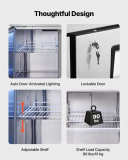 image-VEVOR 60" W Commercial Freezer, 14.8 Cu.Ft Worktop Freezers Undercounter with LED Auto Lighting and Lockable Door, 2 Doors Food Freezing Prep Worktable, Stainless Steel Prep Frozen Table with Casters