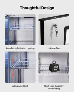 image-VEVOR 72" W Commercial Freezer, 17.7 Cu.Ft Worktop Freezers Undercounter with LED Auto Lighting and Lockable Door, 3 Doors Food Freezing Prep Worktable, Stainless Steel Prep Frozen Table with Casters