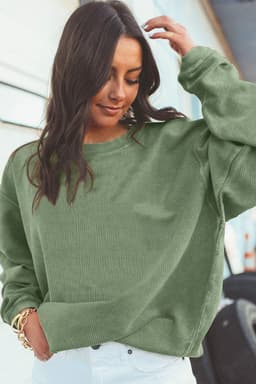 image-Strawberry Pink Ribbed Corded Oversized Sweatshirt