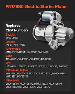 image-VEVOR Starter 17986, Starter Motor Replacement Compatible with Buick 3.6L V6 06-08, Cadillac SRX 3.0L V6 10-11, Chevrolet 3.6L V6 09-17, GMC Pontiac Saturn Suzuki, OEM 12588493 M000T35871 31100-78J00