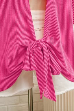 image-Rose Red Spiral Ribbed Cutout Bow T Shirt