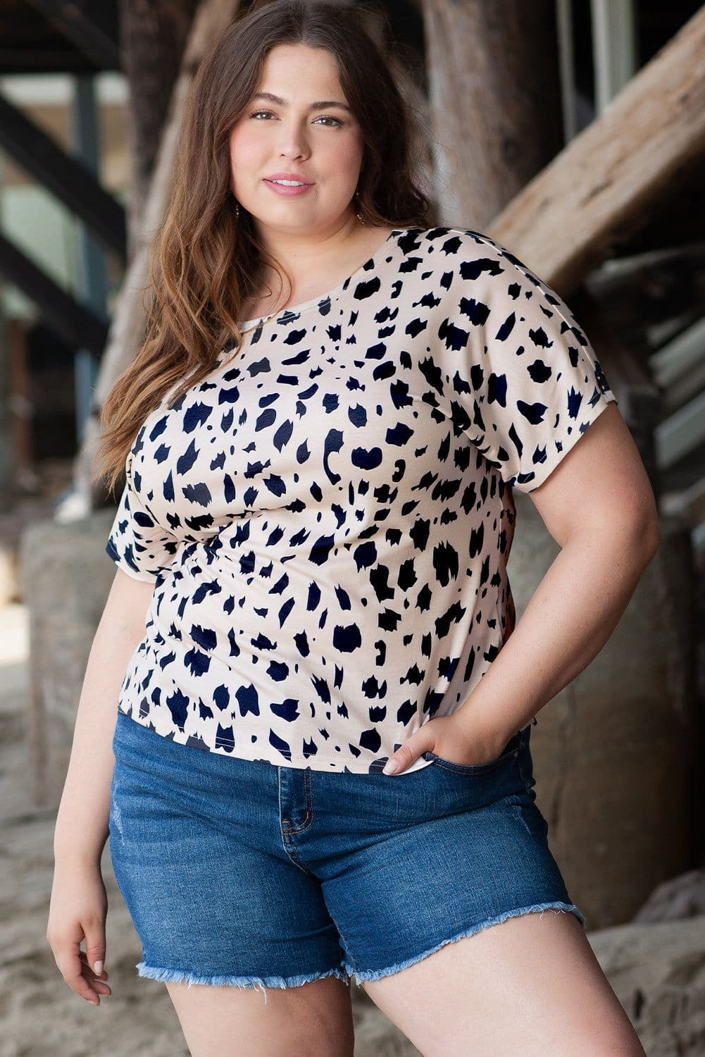 image-Plus Size Khaki Leopard Print Top - Twist Open Back