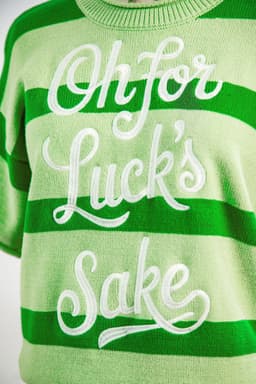 image-Green Stripe Oh for Lucks Sake St Patricks Day Short Sleeve Sweater