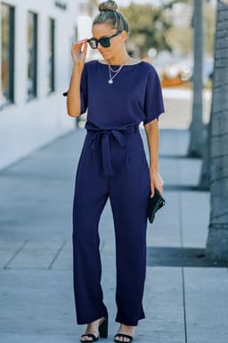 image-Black Belted Wide Leg Jumpsuit