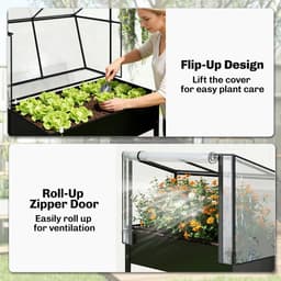 image-Raised Garden Bed with Mini Greenhouse - Black Metal