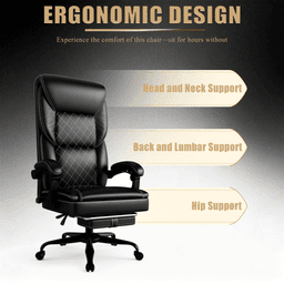 image-Gaming Chair with Inflatable Lumbar Support, Ergonomic Wide Office Chair with Footrest & PU Leather