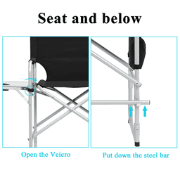 image-Round Director's Chair - Silver Iron/Black Cloth - 103x60x49cm - 120kg