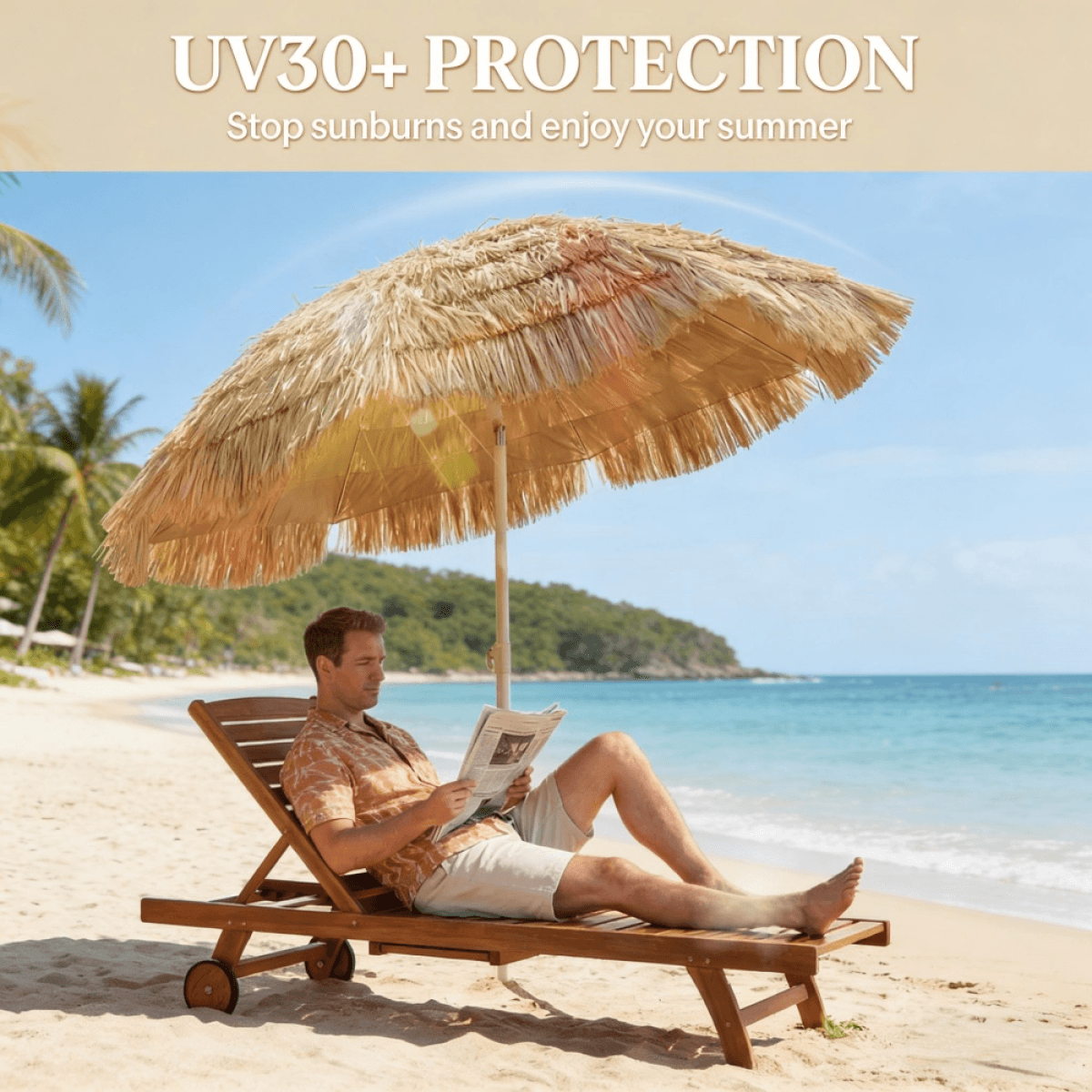 image-Beach Umbrella 72.8" Faux Straw Khaki