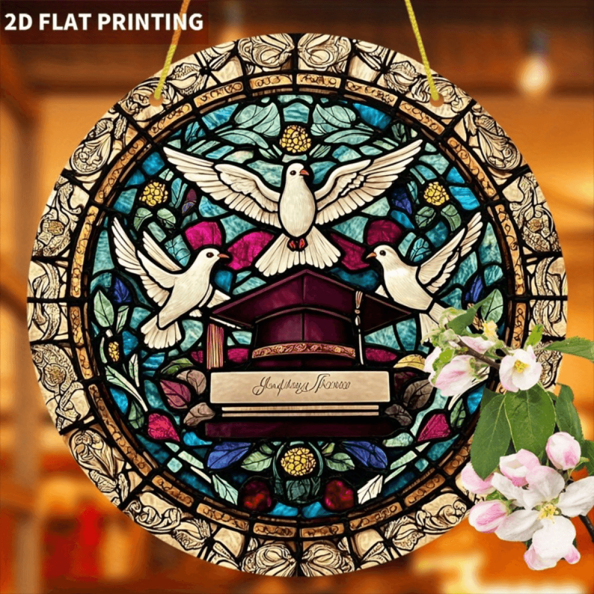 image-Colorful Peace Dove Acrylic Sun Catcher - 20cm Window Decor Gift