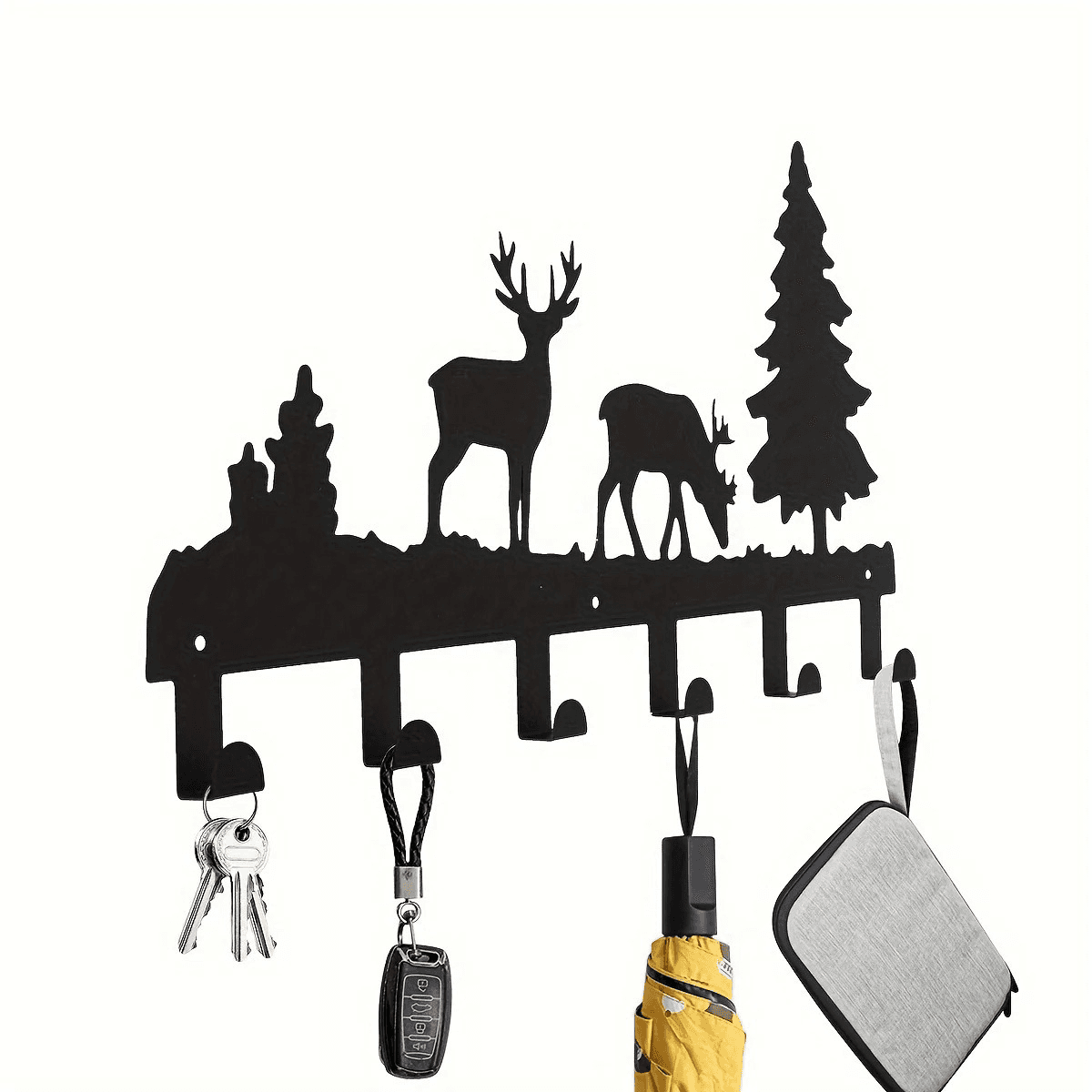 image-Matte Black Wall Hooks Heavy Duty Adhesive Mount - 6 Pack
