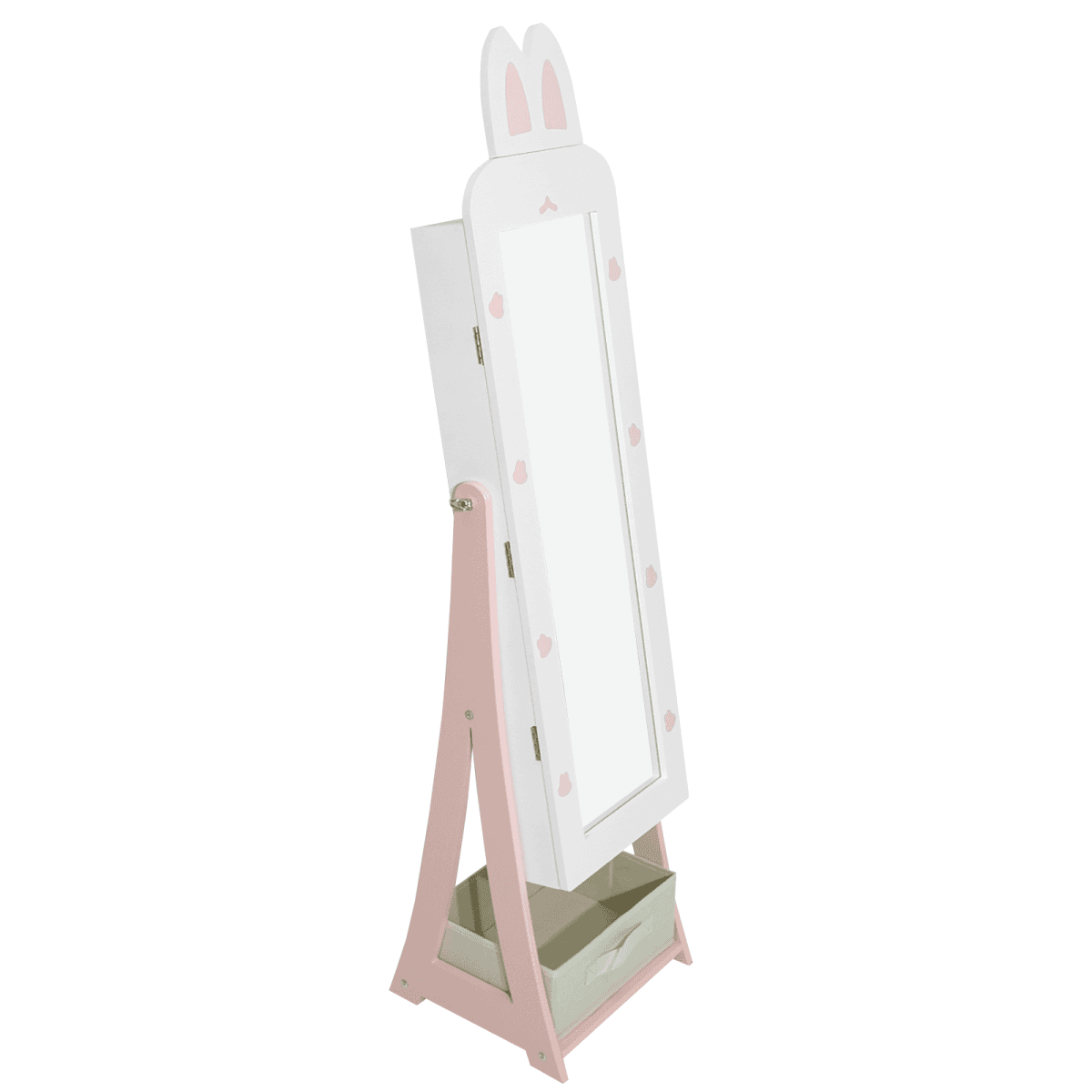 image-White Bunny MDF Jewelry Cabinet - 1 Door 1 Drawer - Kids Mirror Storage