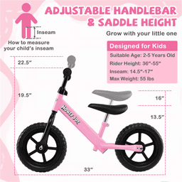 image-Toddler Balance Bike 2-5 Years 11" Pink