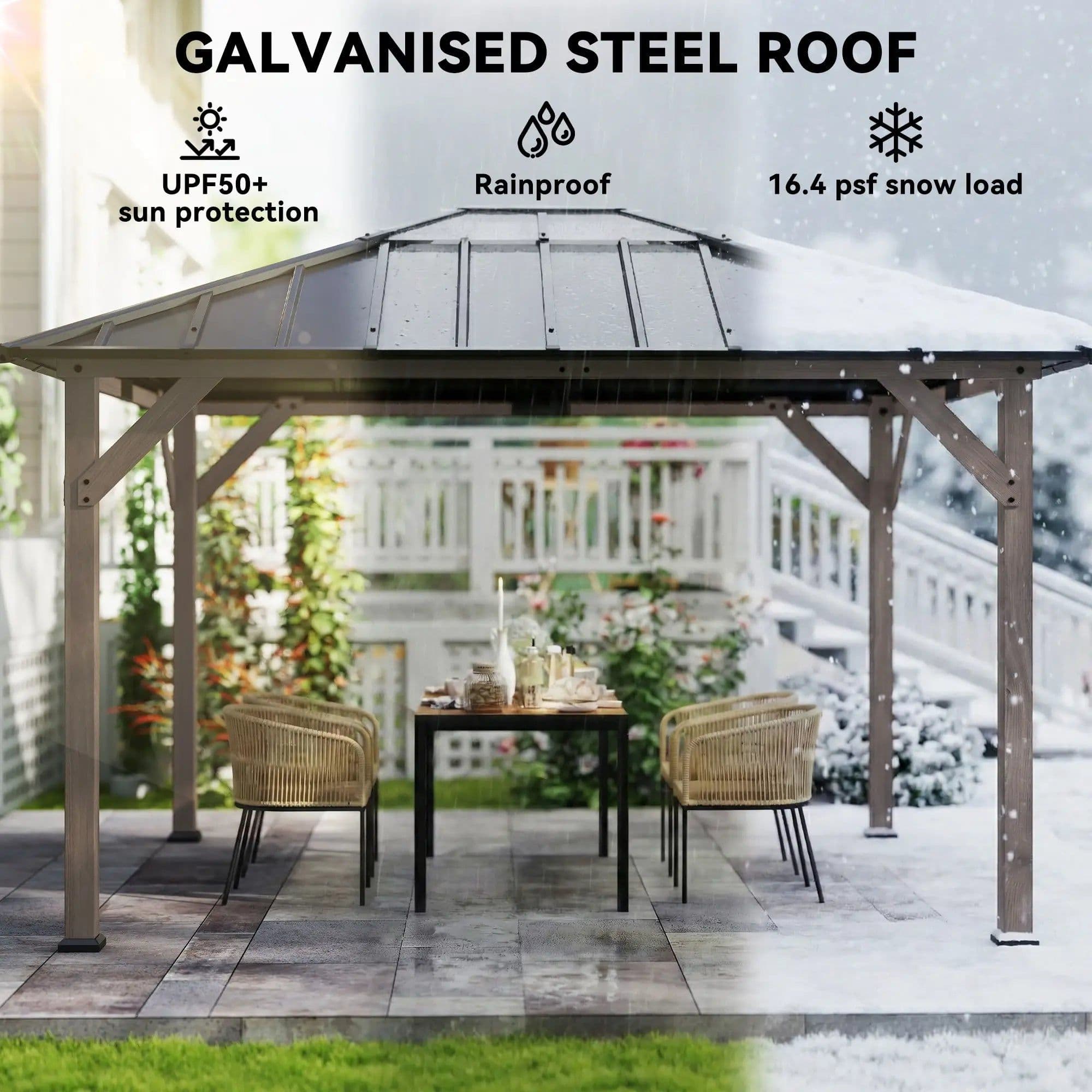 image-Patio Gazebo - UPF50+ Rainproof Light Gray 145"x120"x108"