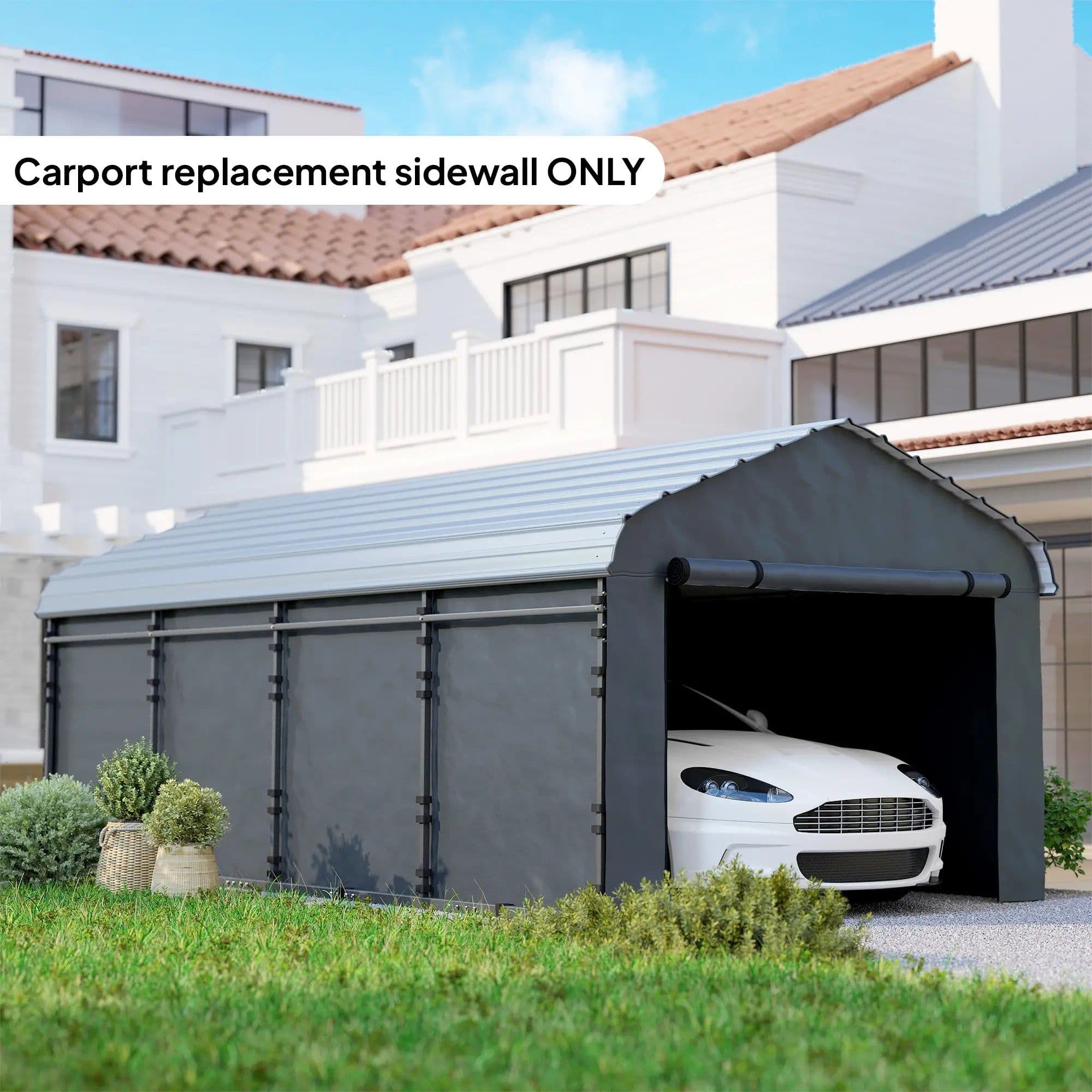 image-Carport Replacement Sidewall Panel - Dark Gray, PE Fabric, 4 Panels