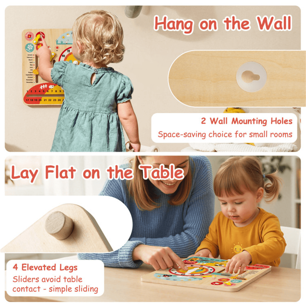 image-Montessori Wooden Clock for Kids 3+, Calendar, Weather, Educational Toy - Multi-Color