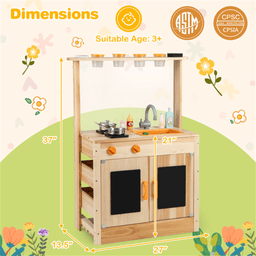 image-Kids Outdoor Mud Kitchen Playset, Fir Wood, Sink/Stove, Utensils & Chalkboard