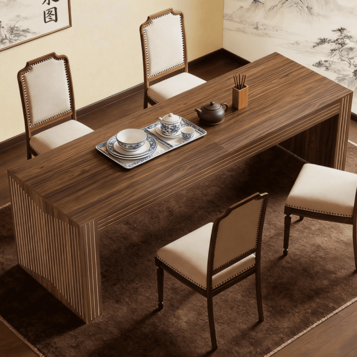 image-Rustic Dining Table, 78.74"L x 27.56"W x 29.53"H, Brown MDF, 6-8 Seats