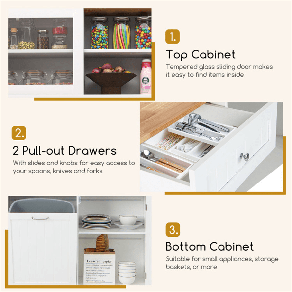 image-68" Trash Cabinet with Storage - White & Natural Wood