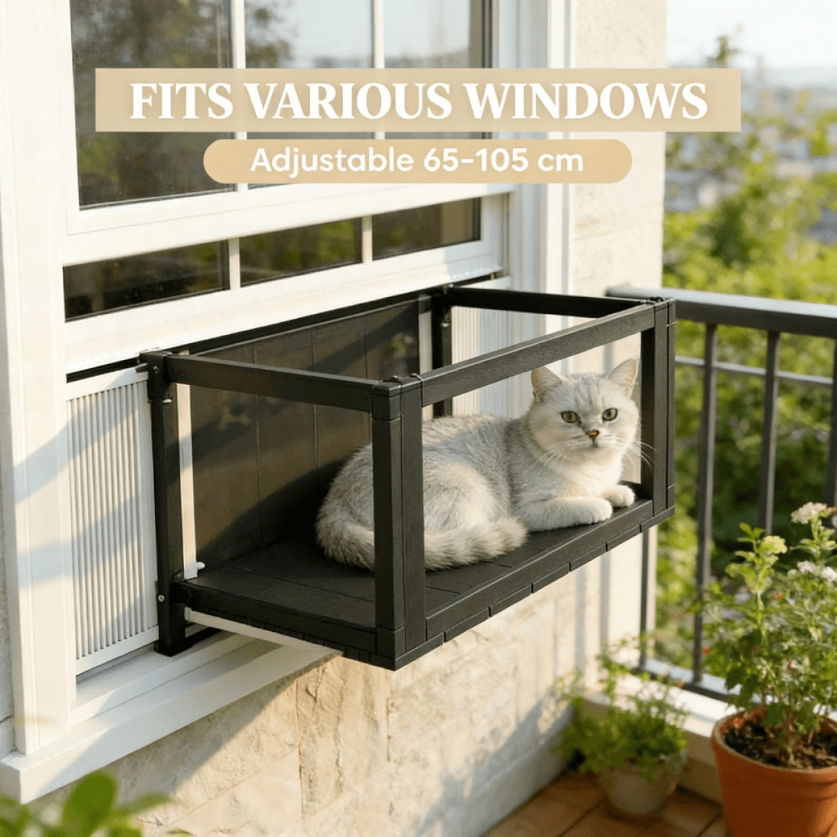 image-Window-Mounted Catio Cat Enclosure - Black & White Fir Wood