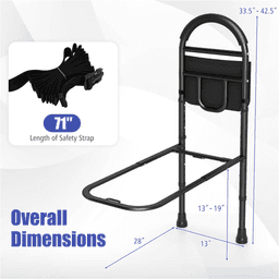 image-Adjustable Bedside Safety Rail, Tool-Free, Anti-Slip, Elderly Assist, Black