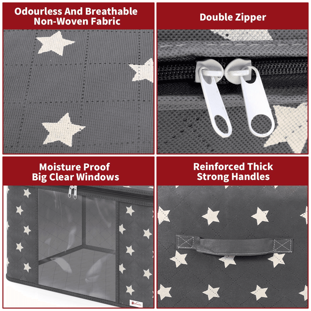 image-VINSANI 3pc DELUXE STORAGE BAGS GREY STAR 0000329