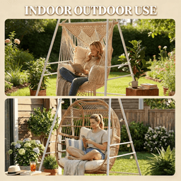 image-Hammock Chair Stand - Minimalist White, 330 lbs Support, 54.3" L x 50.8" W x 72" H