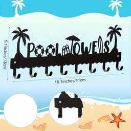 image-CIFbuy Coconut Tree Wall Art - Waterproof Metal Coastal Decor with Hooks Black