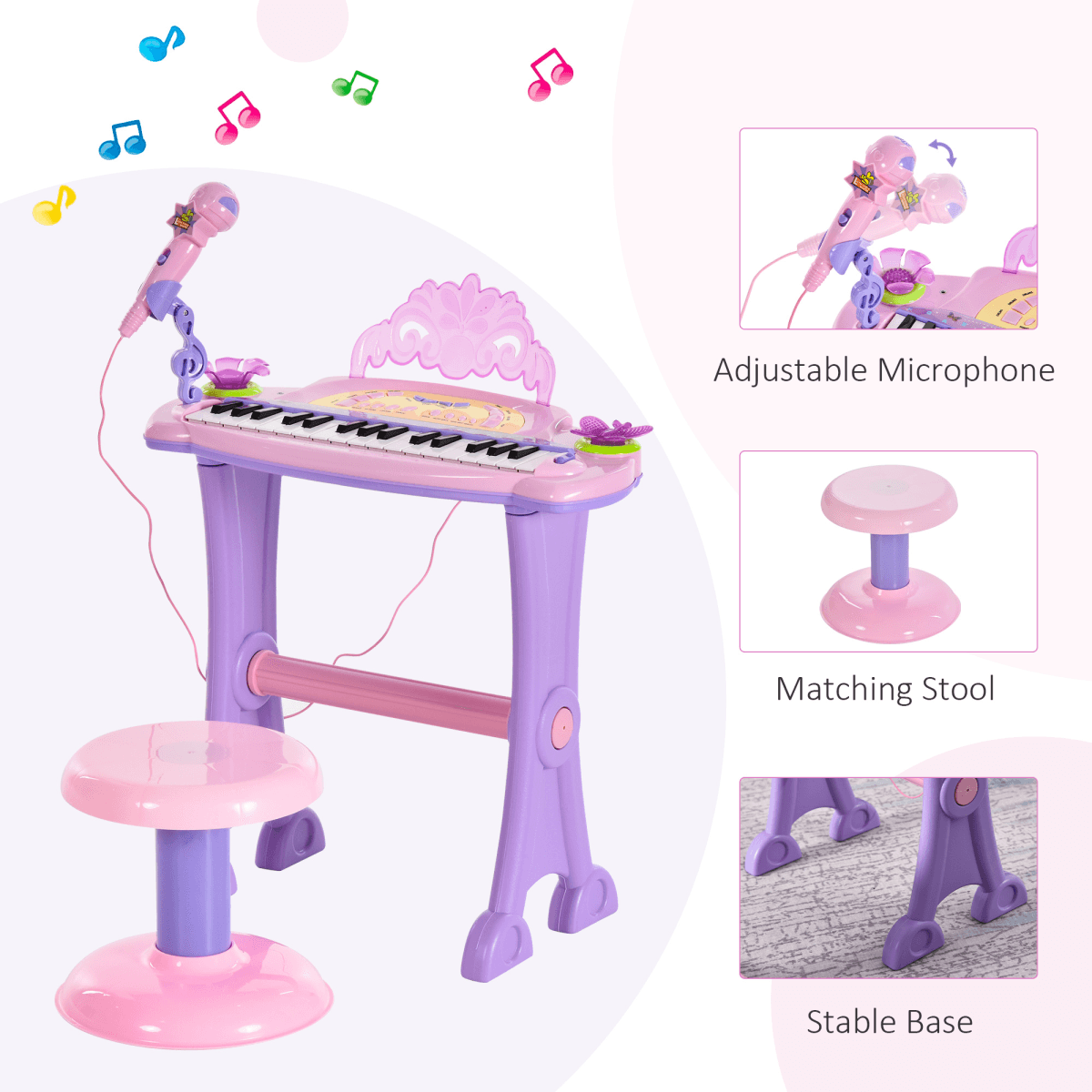 image-Mini Battery Organ Piano Microphone Stool 32 Key Keyboard Kids Toy