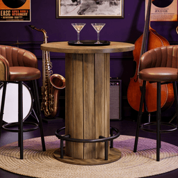 image-Bar Table Farmhouse Wood-Grain, Fence-Style Base, 31.5" Wide