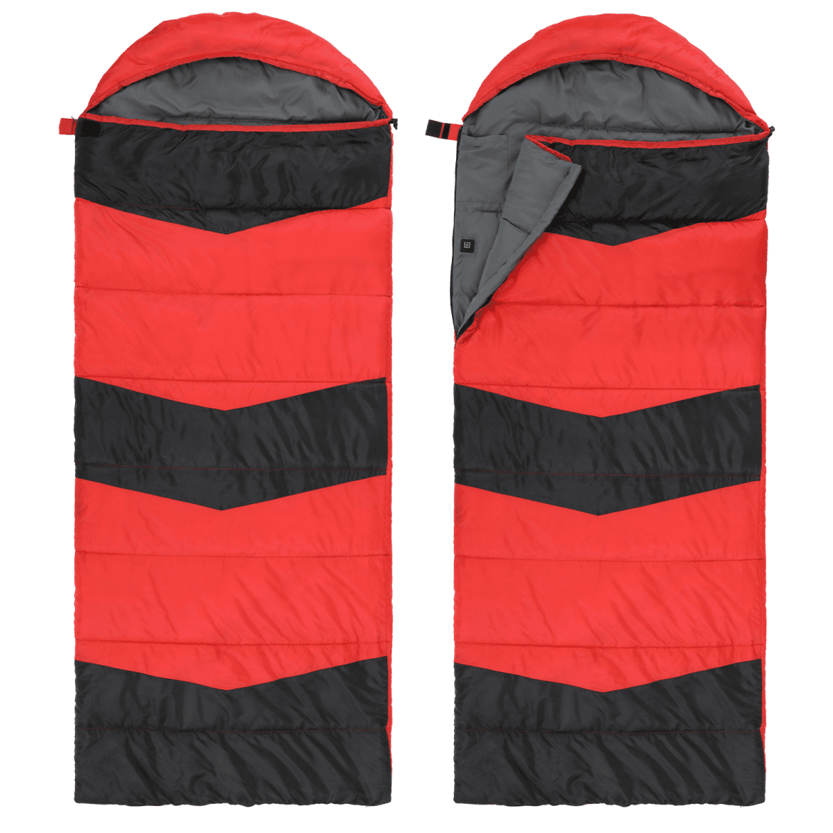 image-Rectangular Heated Sleeping Bag, Lightweight Sleeping Bag with Multi USB Powered Heating Pads, Waterproof Compact Envelope Sleeping Bag for Backpacking Hiking, Red