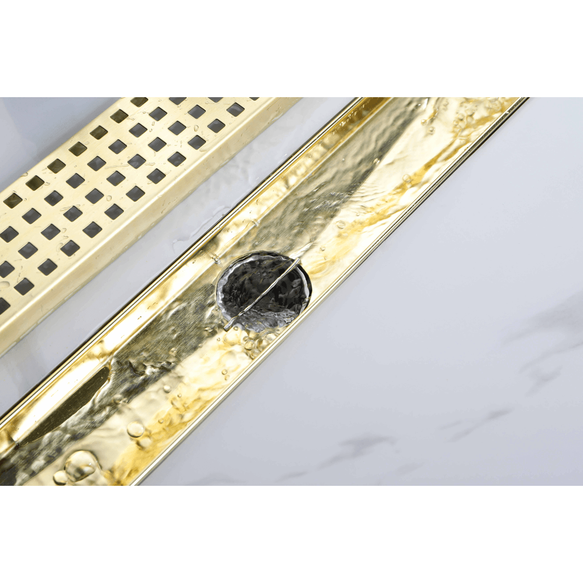 image-24 Inch Linear Shower Drain, Removable Grate, 304 Stainless Steel, Brushed Gold