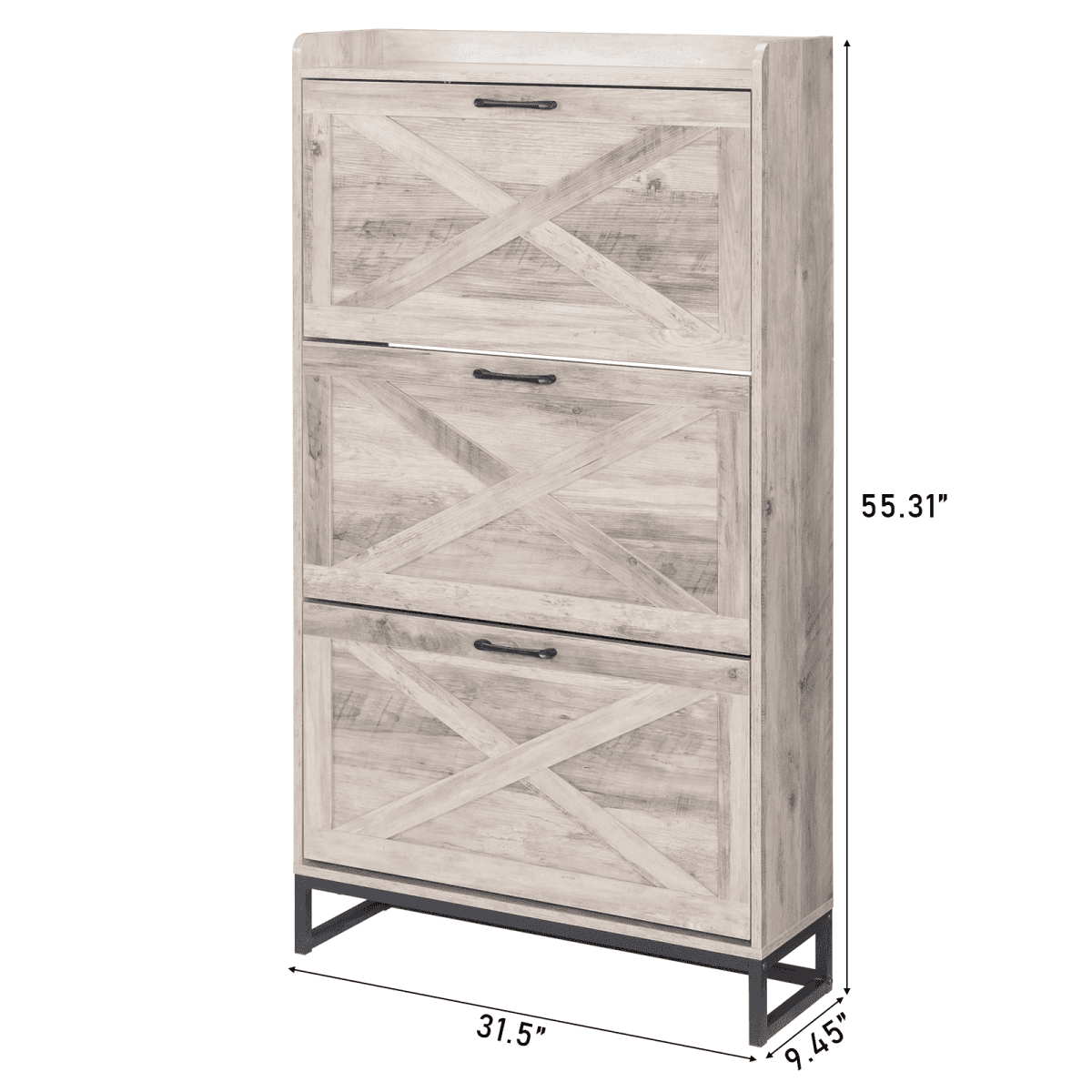 image-Barn Door Shoe Cabinet 80x24x145cm Washed Gray