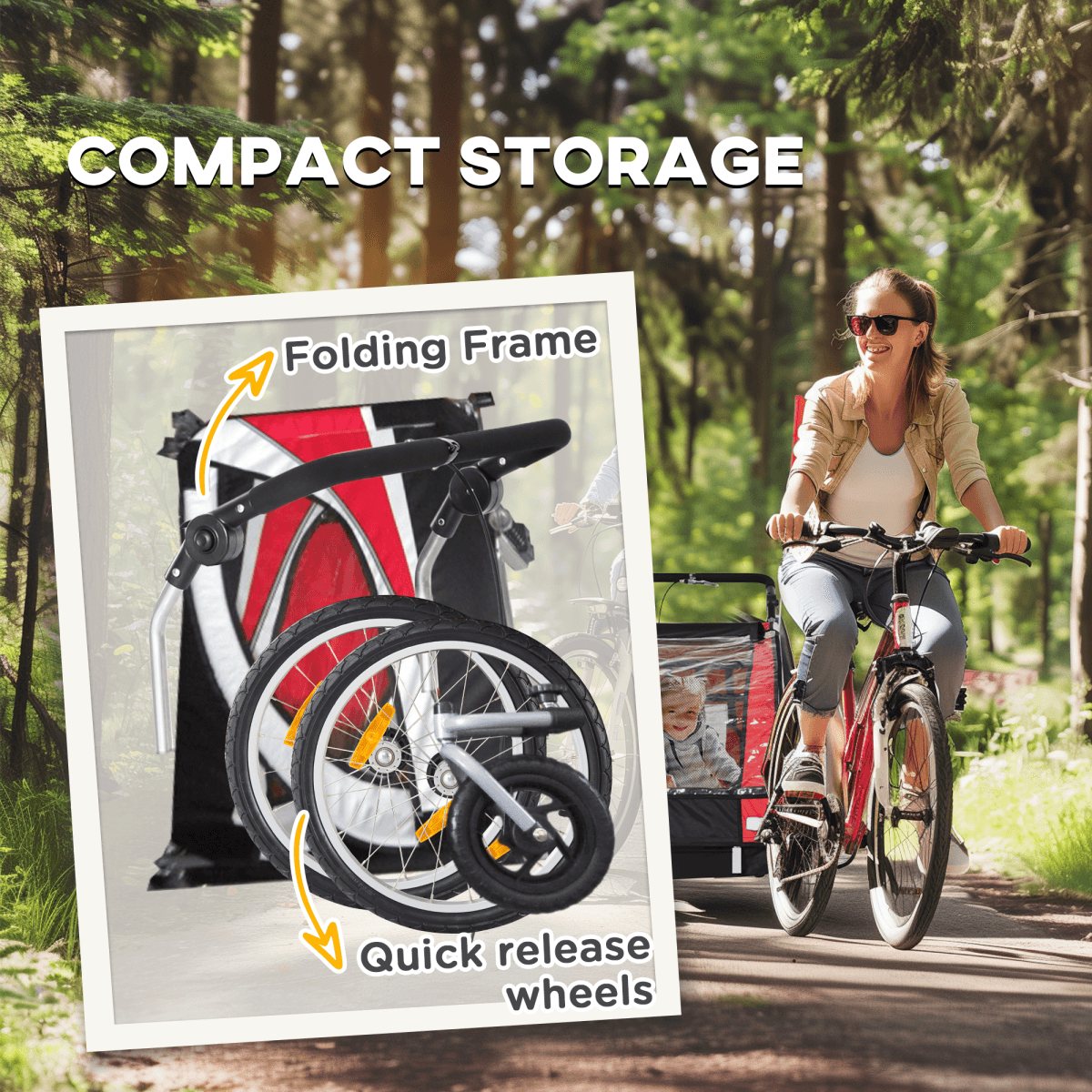 image-HOMCOM 2 Seat Child Bike Trailer - Red Steel Frame