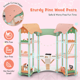 image-3-Tier Dollhouse with 7 Rooms & 31 Furniture, Corner MDF+Pine Wood Toy