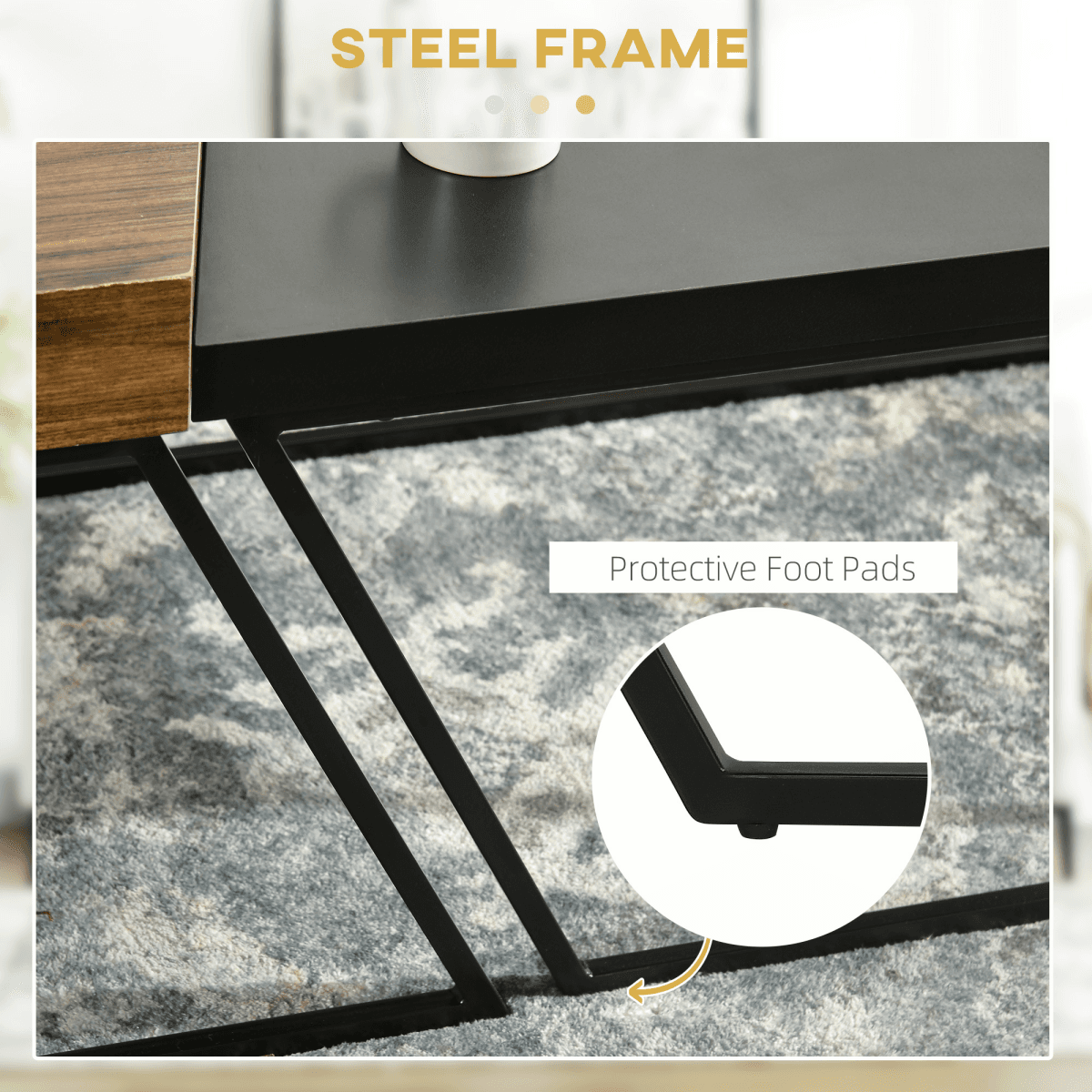 image-HOMCOM Set of 2 Industrial Coffee Tables - Wood Effect & Black
