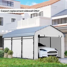image-Carport Sidewall Panel - White, UPF50+ PE Fabric, Fits Most 12'x20' Carports