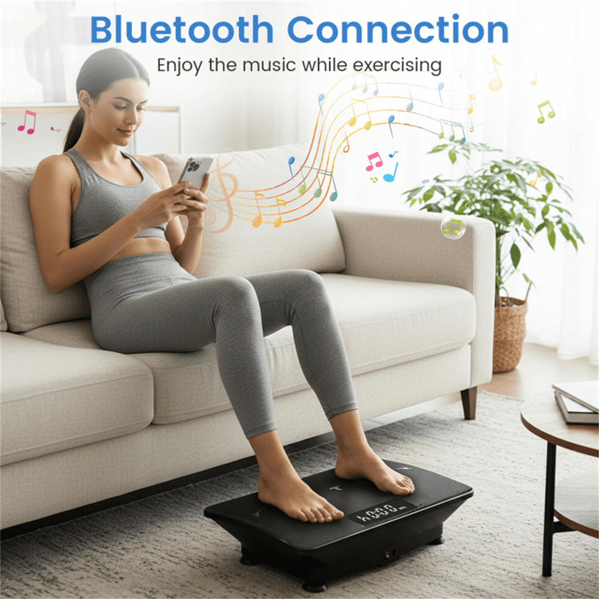 image-Black Vibration Plate - 10 Speeds, Remote, Music, 440LBS Capacity