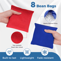 image-Cornhole Board Set - 3'x2' with 8 Bean Bags Blue+Red+White, Portable Outdoor Game