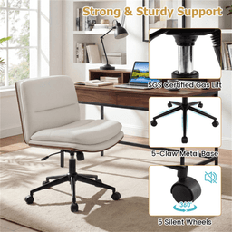 image-White Armless Office Chair , Curved Backrest & Wide Seat, 360° Swivel & Rocking Function