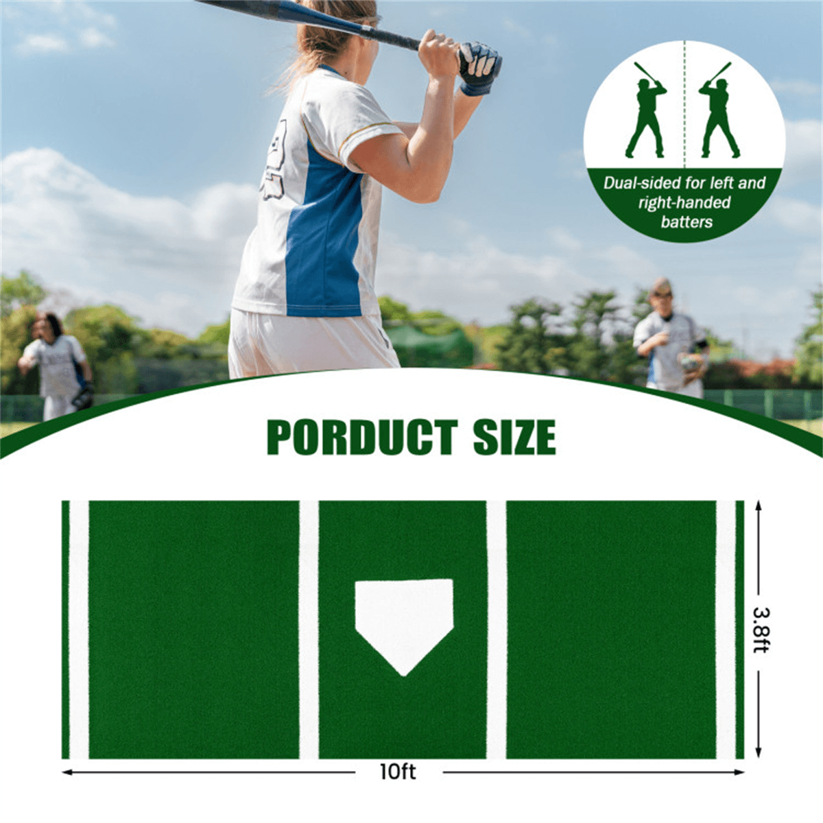 image-Softball Pitching Mat - 10ft x 3ft Green Artificial Turf Training Aid