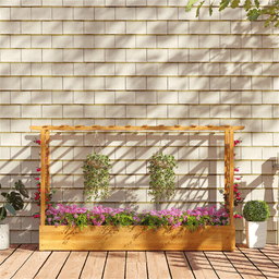 image-Wooden Raised Garden Bed, 77" x 17" x 45", Pine Wood, Open-Ended Trellis